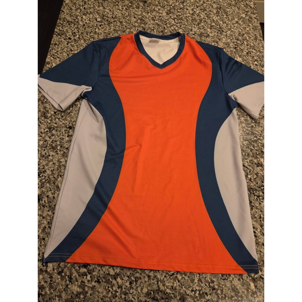 Sports Gear Swag Athletic Jersey Mens Medium Orange Navy Blue V-Neck Colorblock